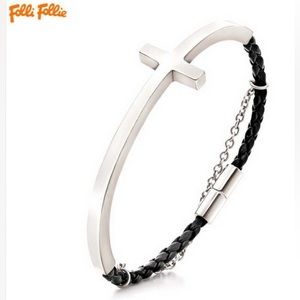 Folli Follie Karma Silver and Black Leather Bracelet - New!
